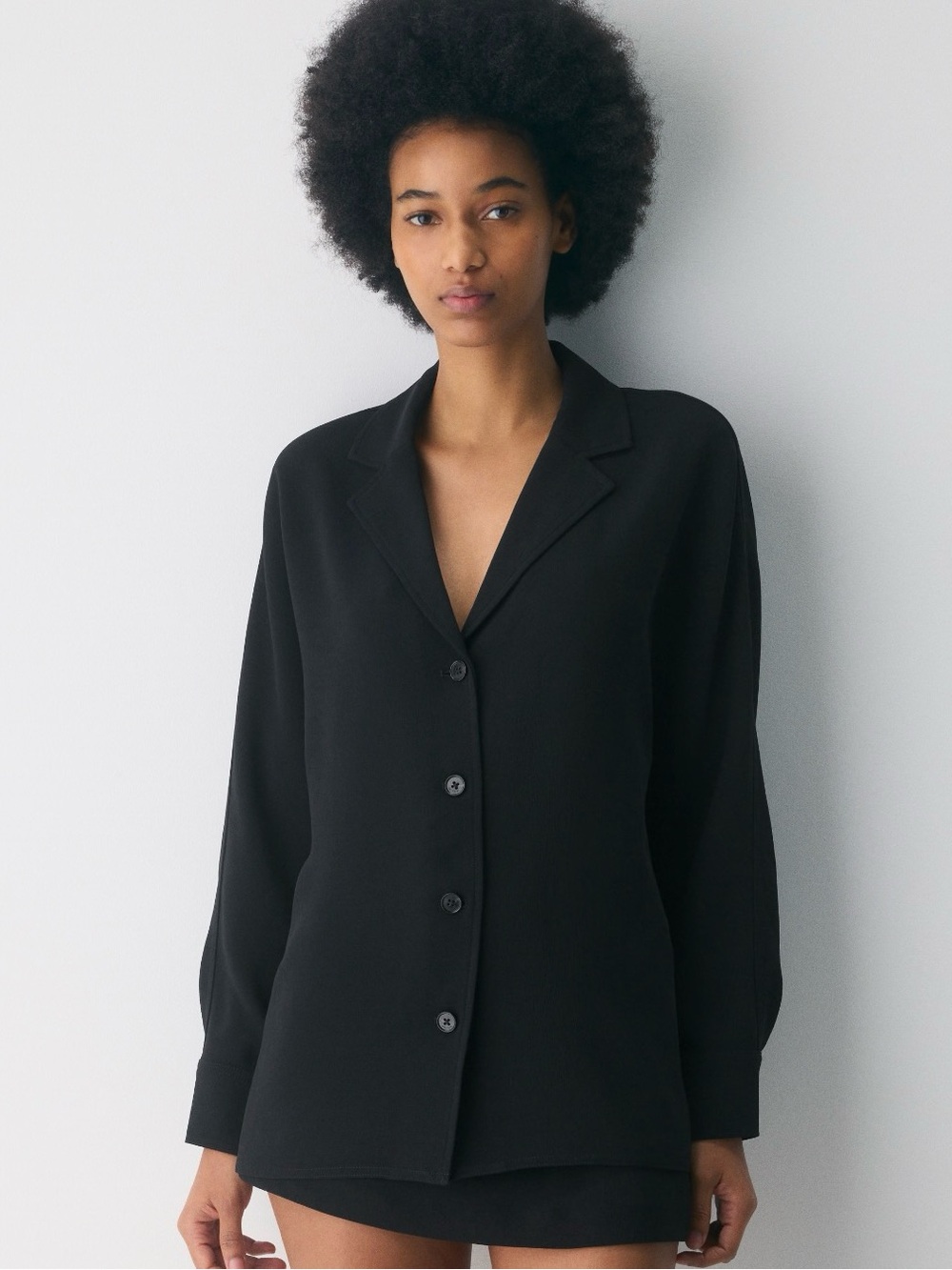 Black Button-Front Blazer Shirt